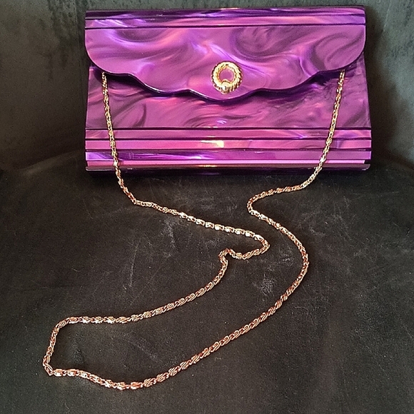 Rare Vintage Farnell Paris Purple Lucite, Mother Of Pearl Clutch Bag - Picture 5 of 6